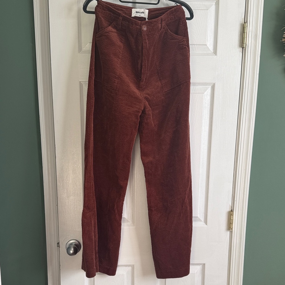 Corduroy wide leg Trousers in burnt orange